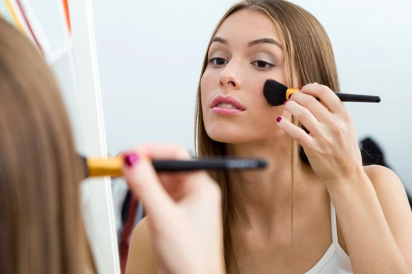 Beautiful young woman making make up near mirror home 1301 7721