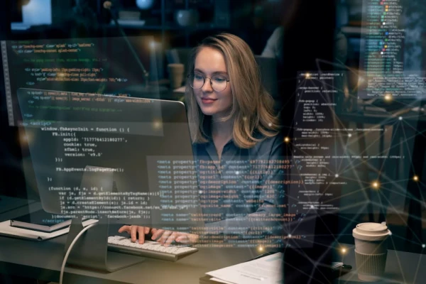 Conceito de colagem de html e css com pessoa